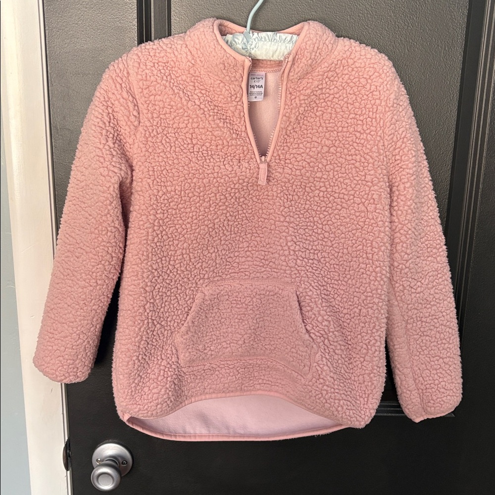 Carters pink fuzzy quarter zip pullover 14